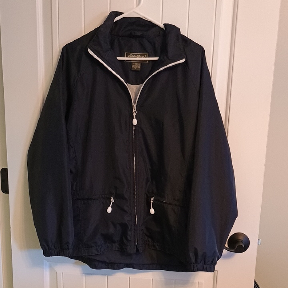Woman's LARGE Eddie Bauer Navy Blue Windbreaker Jacket